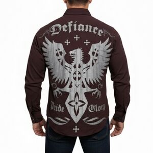 Eighty Eight Burgundy Red Graphic Button Down Shirt Mens Size Medium